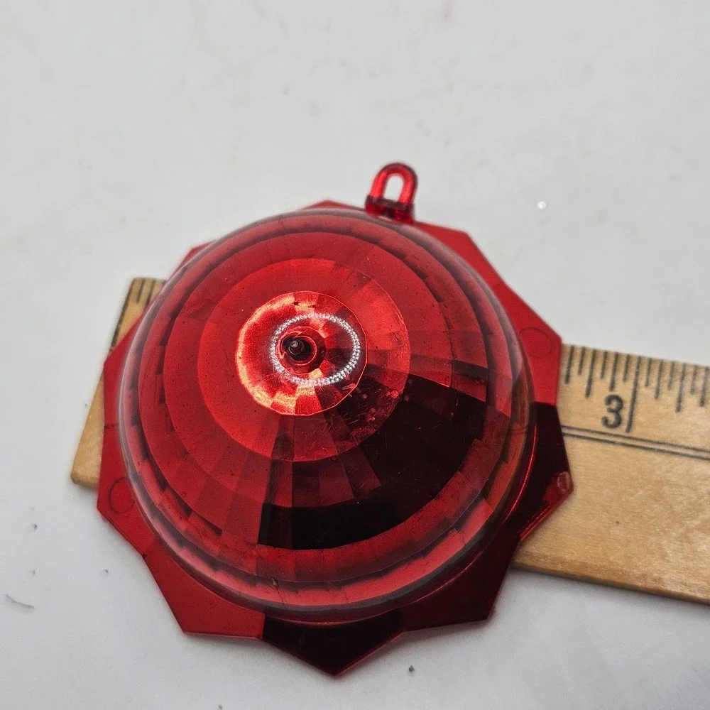 Vintage Red Plastic Diorama Christmas Ornament‎ Elf Tree Lantern